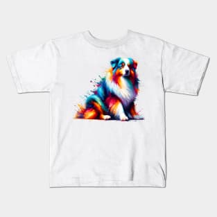 Vibrant Australian Shepherd in Artistic Splash Style Kids T-Shirt